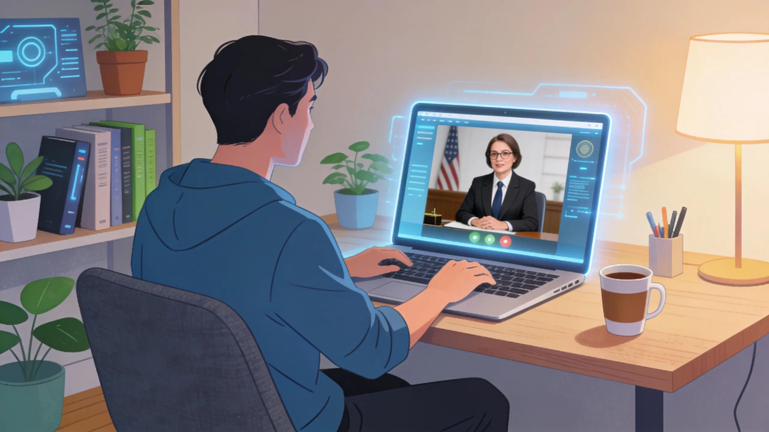 Client participating in an online notarization session with a notary public via video call