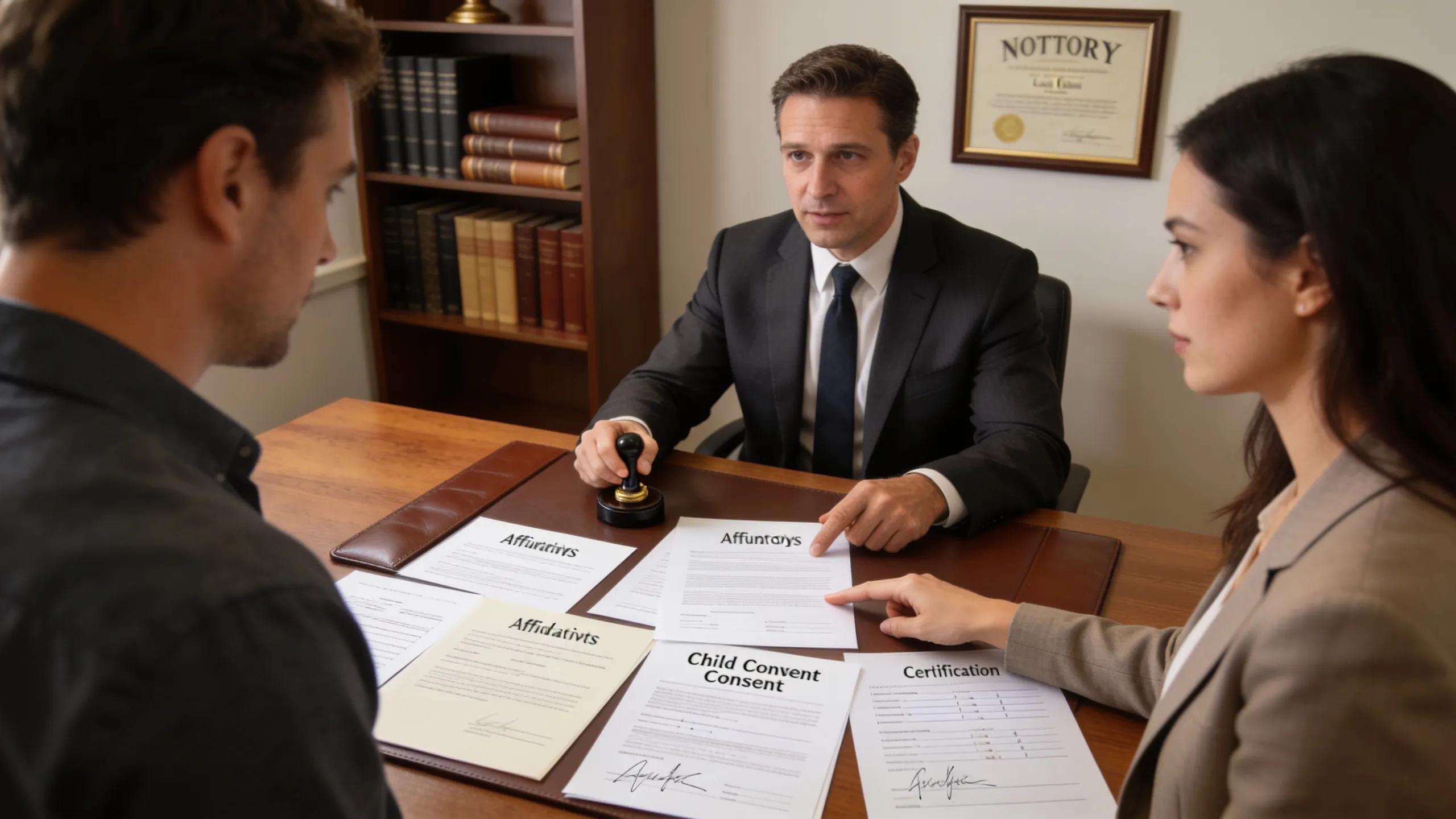 Various legal documents displayed in a notary office, representing key services available in Meadowvale and Argentia Road