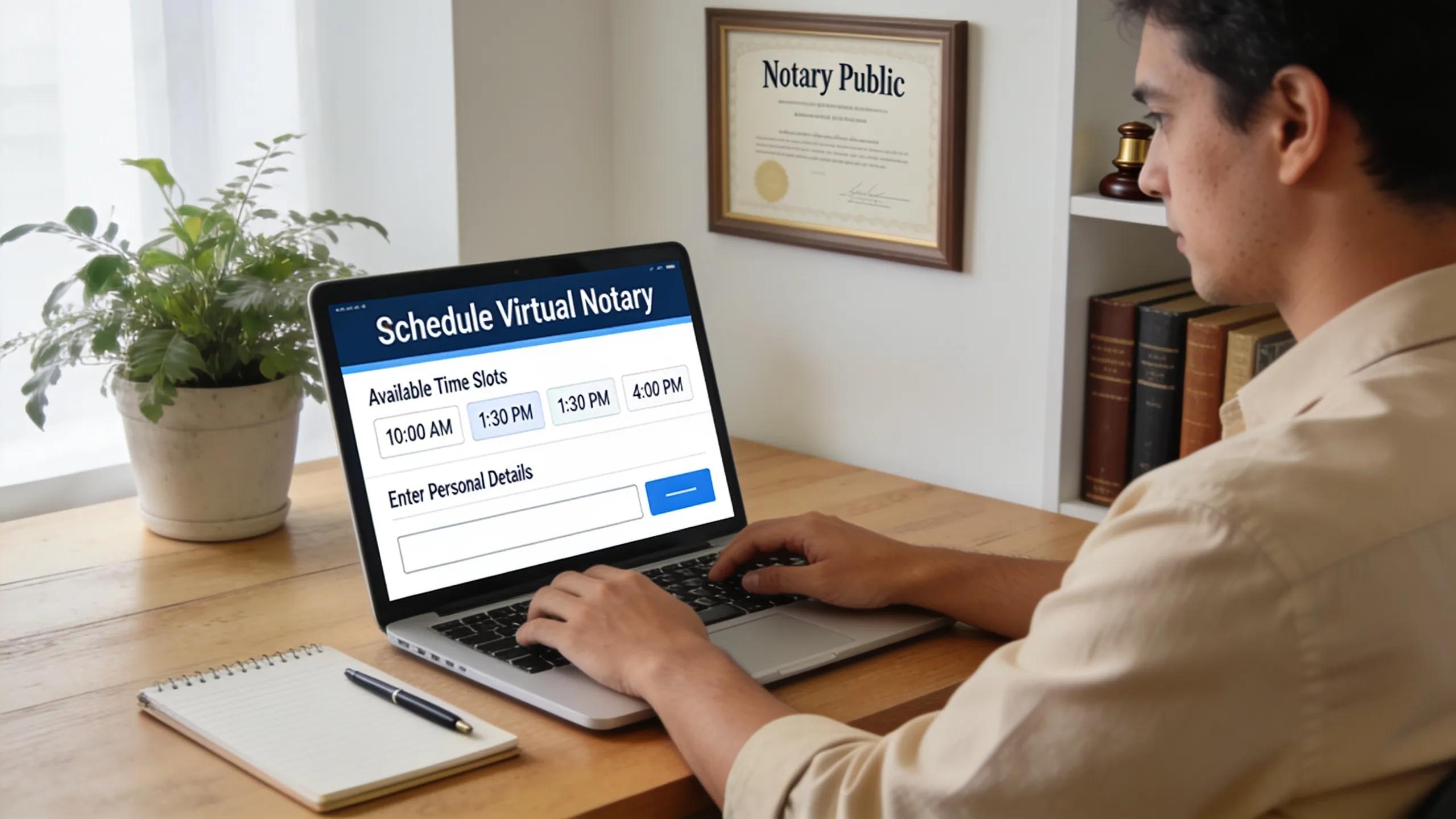 User scheduling a virtual notary appointment online, demonstrating the ease of booking remote services