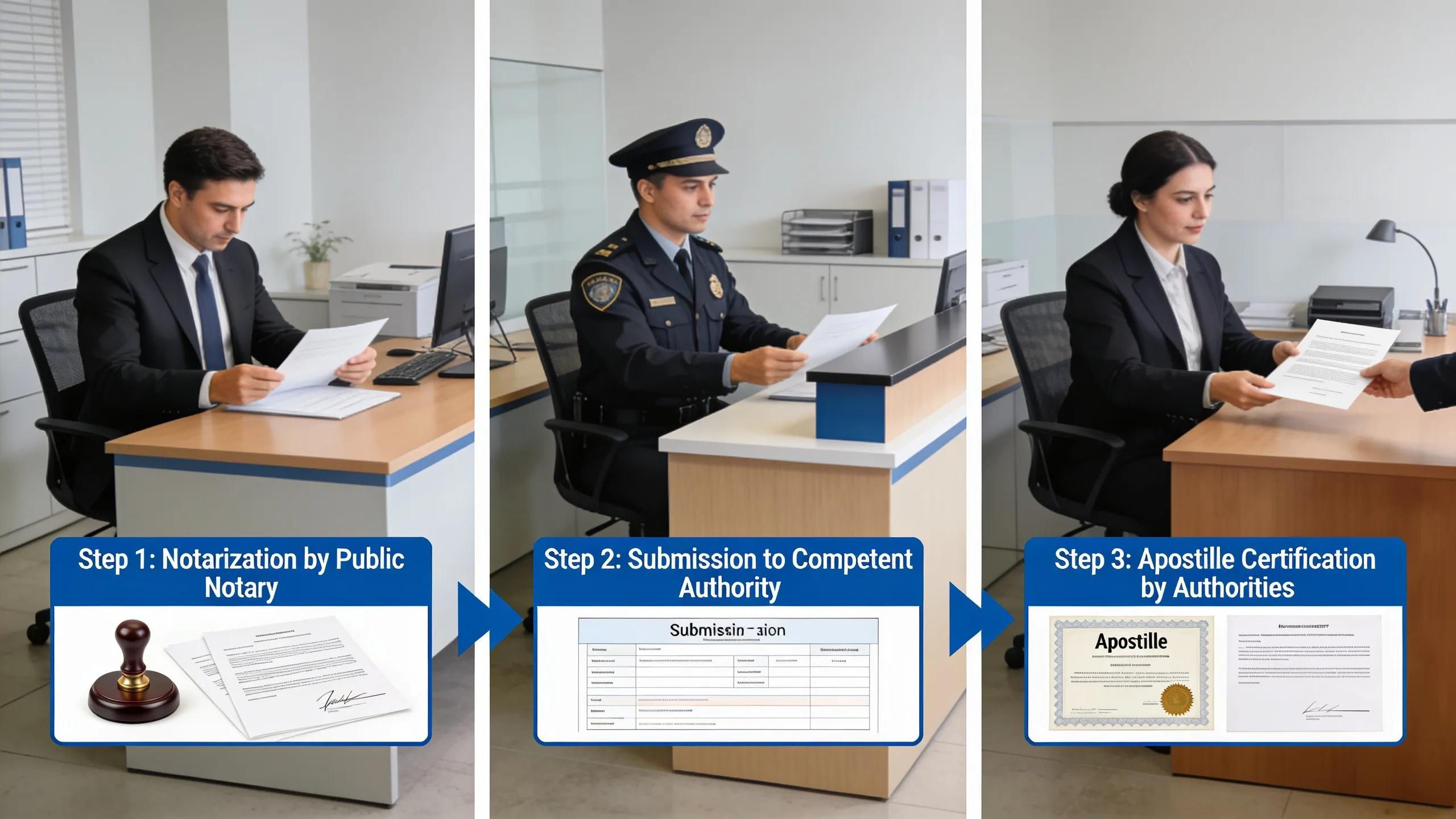 Step-by-step depiction of the document legalization process