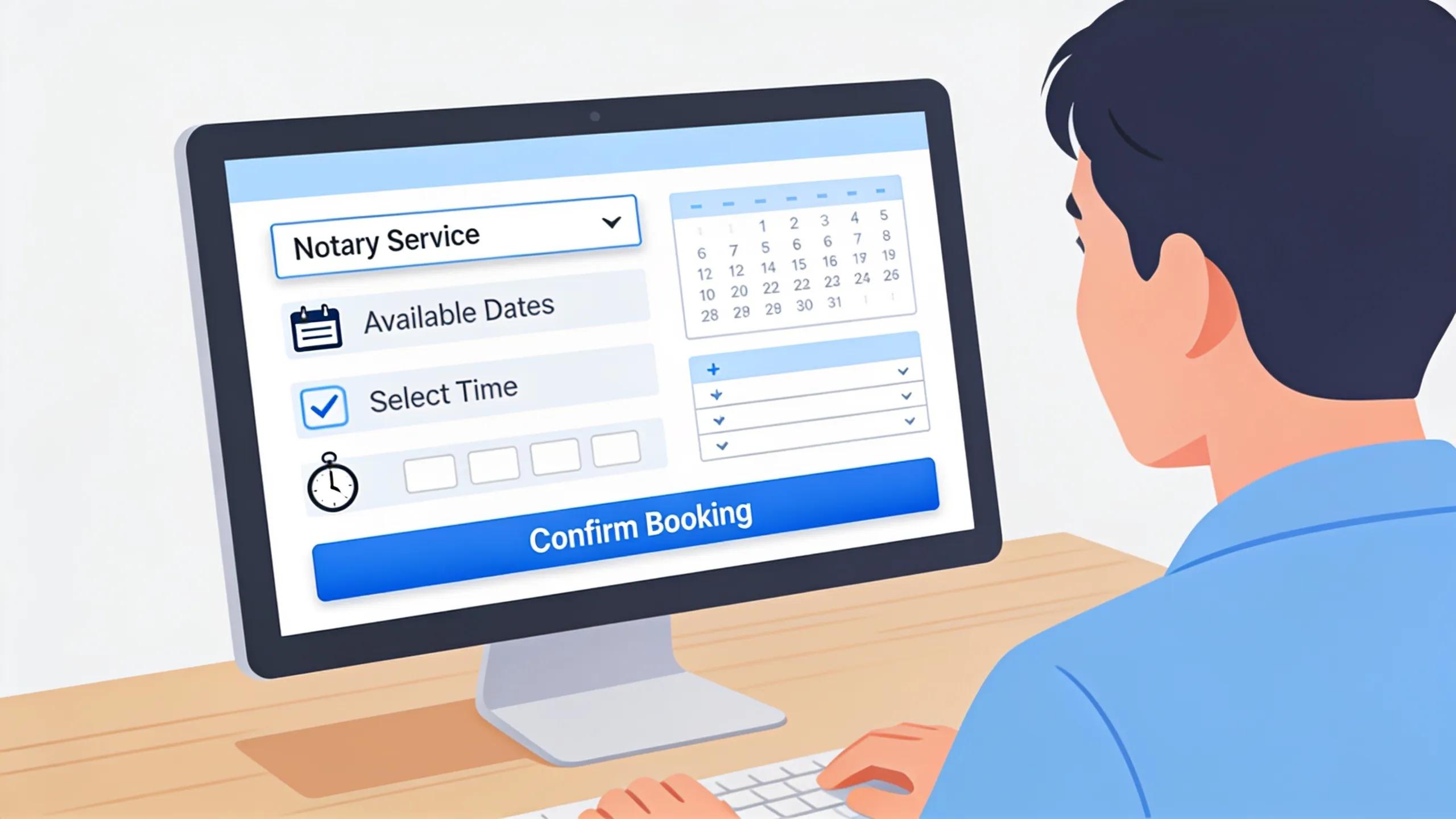 Client successfully navigating online appointment booking for notary services, highlighting accessibility and convenience