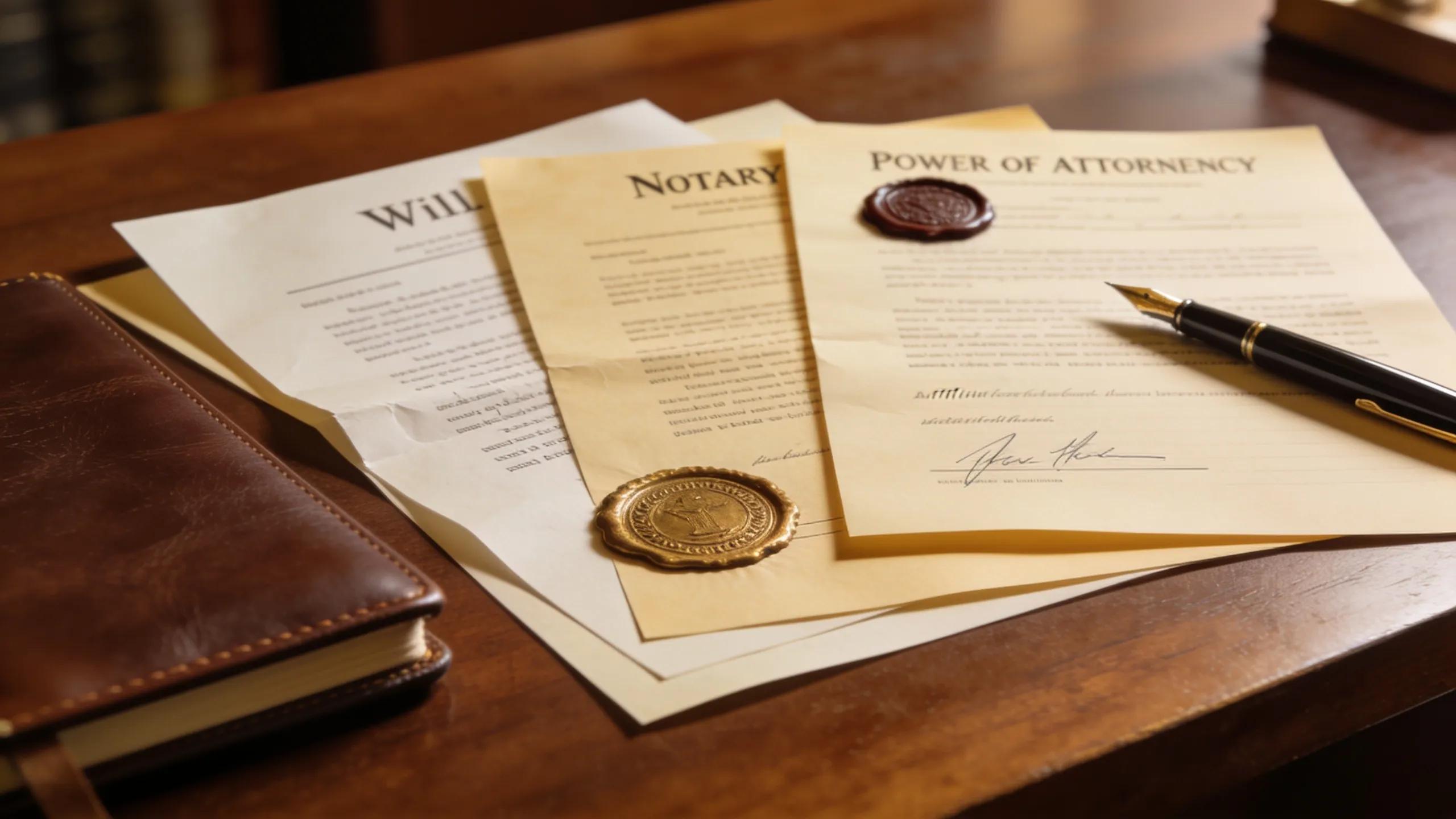 Close-up of various legal documents on a desk, illustrating types of documents that can be notarized