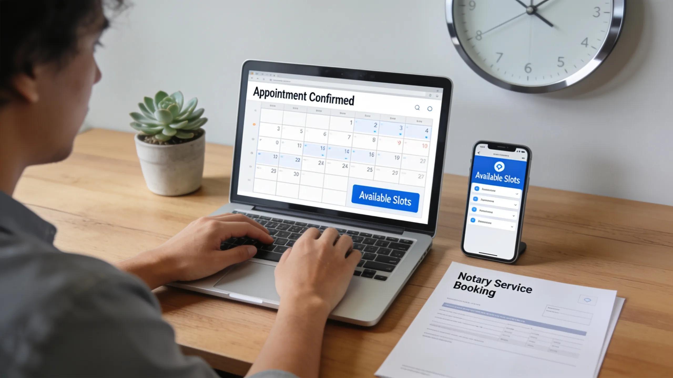 Client booking notary services online in a welcoming environment