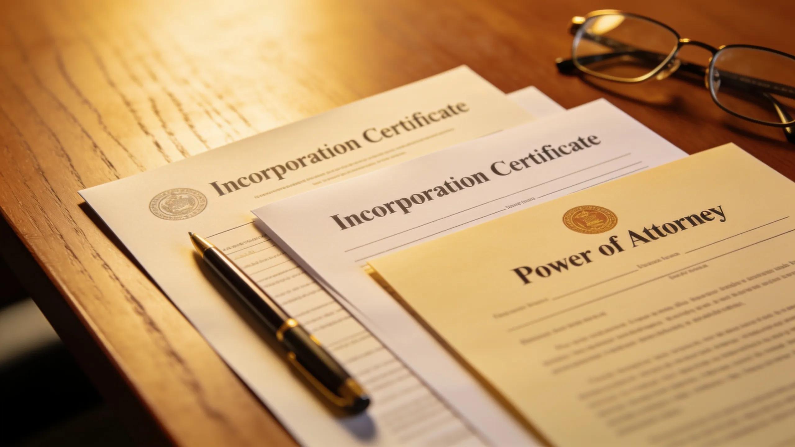 Collection of corporate documents for authentication, illustrating the importance of legal verification for international transactions